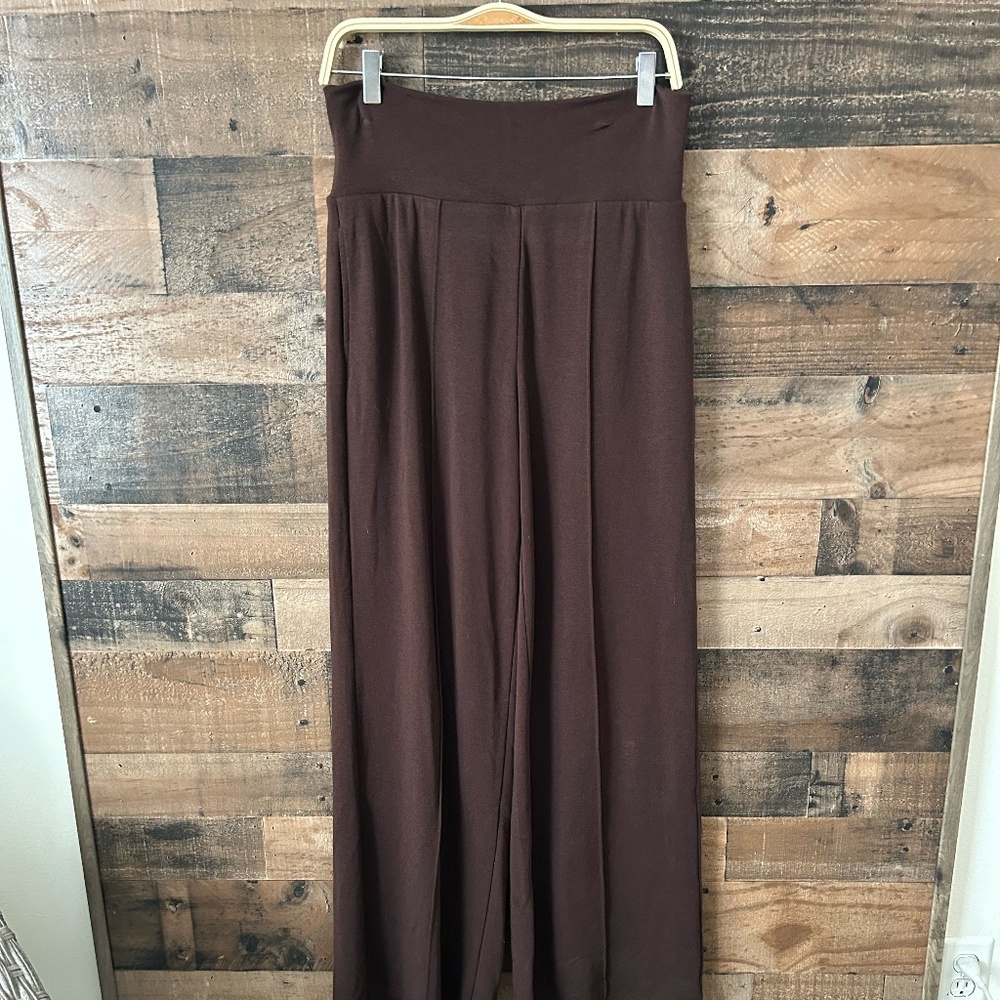Like-New OGL Move Draped Wide-Leg Trousers Pants M Rich Chocolate Brown EUC